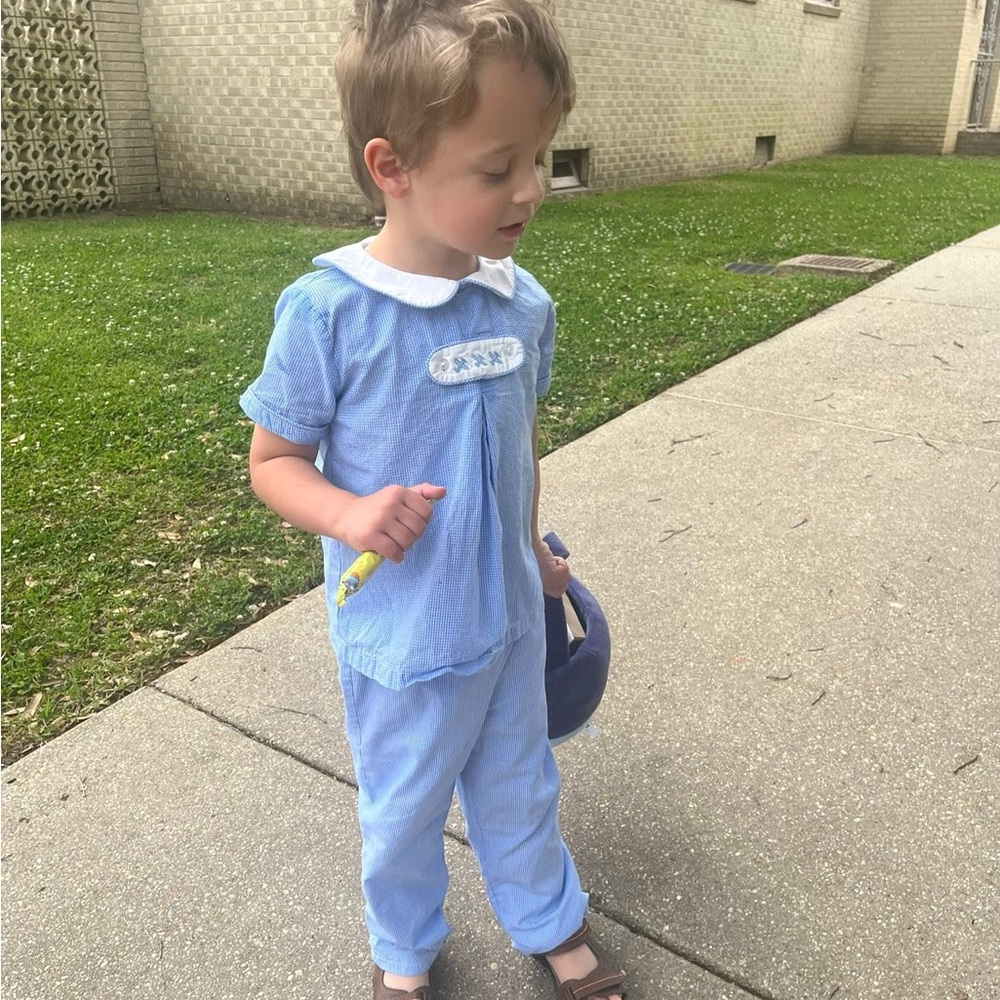 Edgehill Collection Little Boys' Peter Pan Cap Sleeve Tab Pants Set - Blue